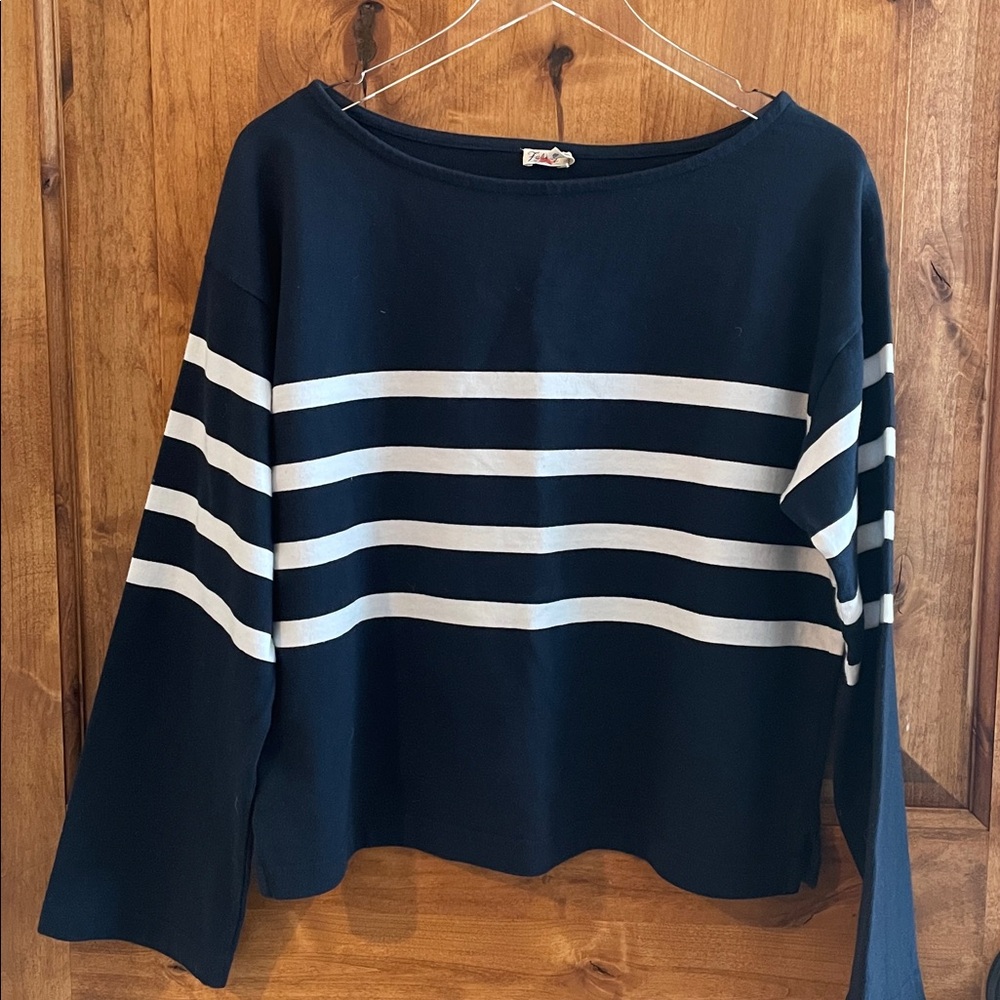 Faherty Sport Jersey Long Sleeve Tee Cape May Sweater Striped Navy White Medium